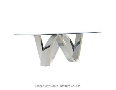 Stainless Steel Double N Base Post Coffee Table with Glass Top