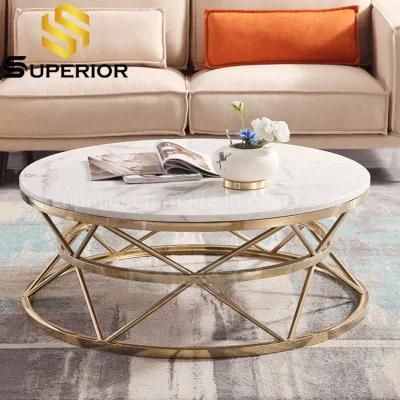 Modern Stainless Steel Frame Marble Top Coffee Table For Home