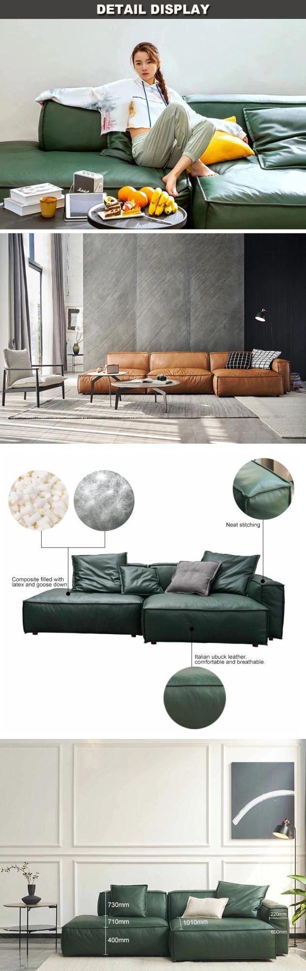 Modern Design European Style Living Room Upholstery Modular Leather Sofa