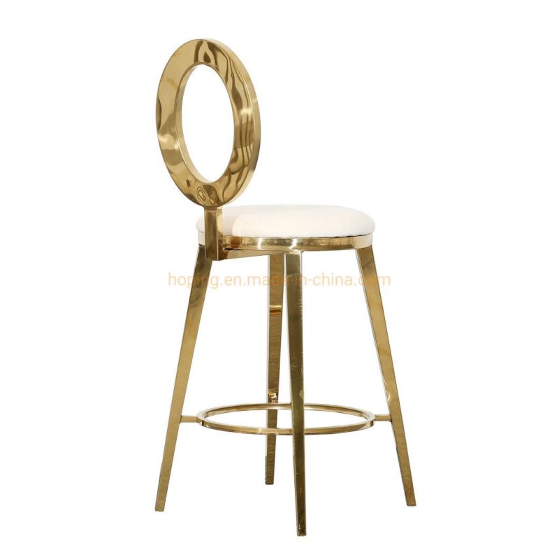 China Supplier Modern Home Kitchen Furniture Metal Tall Wedding Event Velvet Golden Chair Rectangle High Back Dining Table Counter Chair Club Bar Stool
