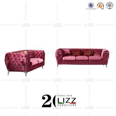 Nordic Design Classic Style Velvet Leisure Couches Modern Sectional Fabric Sofa with Stainless Steel Leg