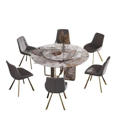 Unique Design Nordic Home Furniture Modern Round Marble Dining Table and Metal Legs Dining Chair Dining Set