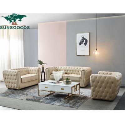 Italian Modern Living Room Home Chesterifeld Fabric Genuine Leather Luxurious Wood Frame Sofa