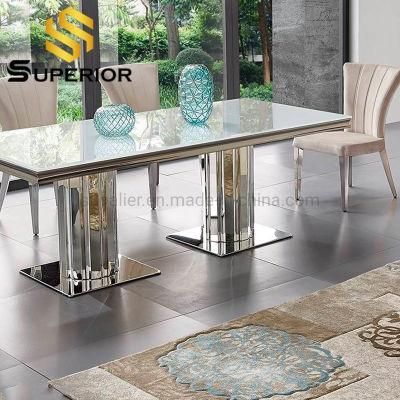 Metal Frame Beige Velvet Dining Chair with Glass Dining Table