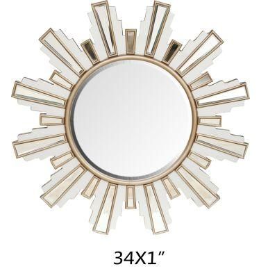 Sun Mirror Bathroom Vanity Mirror Wall Mount Mirror Dia. 34 X 1&quot; Gold Bathroom Mirror