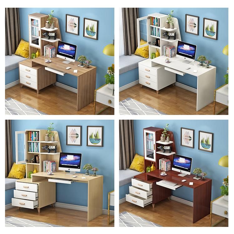 Customized Modern Wooden Bookcase with Study Table Set Computer Desk Factory Price