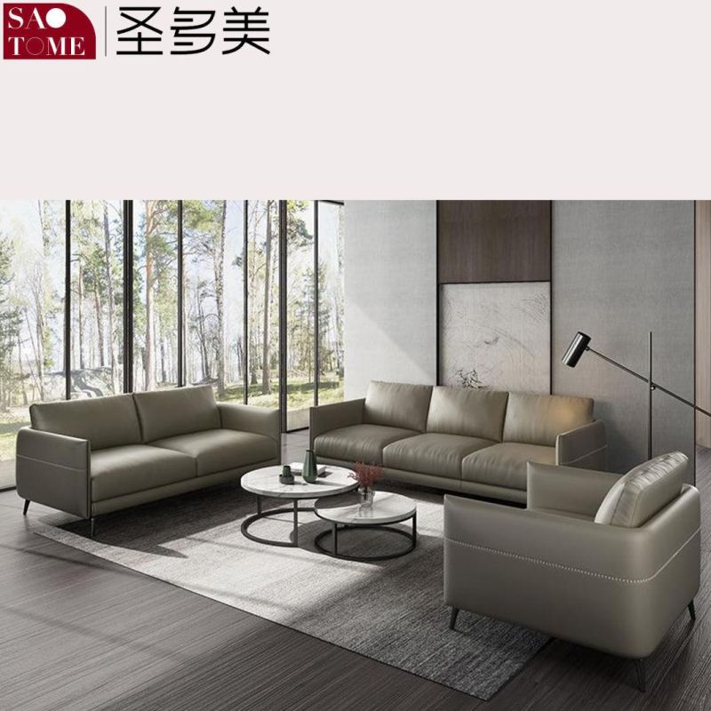 Modern Hotel Home Living Room Furniture Solid Wood Frame Leather Sofa