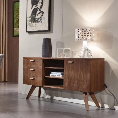 Modern Walnut Color Side Cabinet in MDF with Veneer