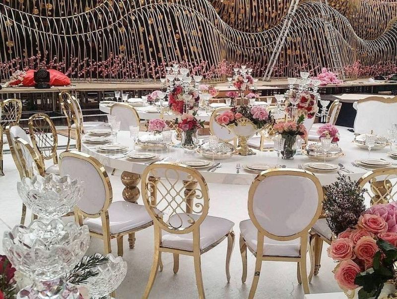 Wedding Event Decoration Gold Stainless Steel Frame Dining Metal Chair