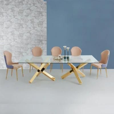 Europe Modern Home Furniture Glass Top Golden Dining Table