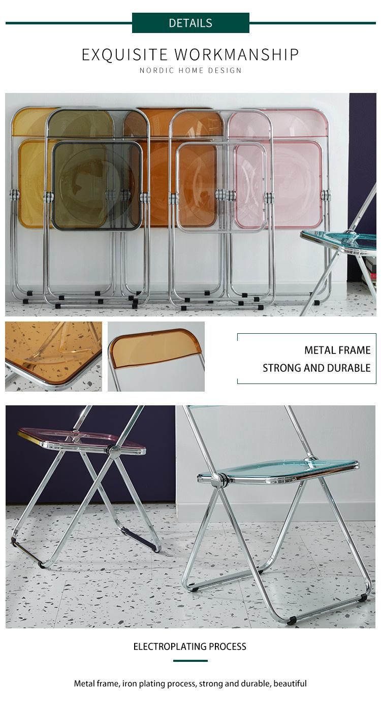 Hot Sale Leisure Restaurant Furniture Vintage Transparent Acrylic Folding Dining Metal Chair