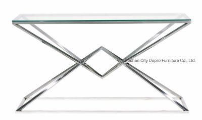 Simple French Style Clear Glass Top Console Table for Home and Hotel Use