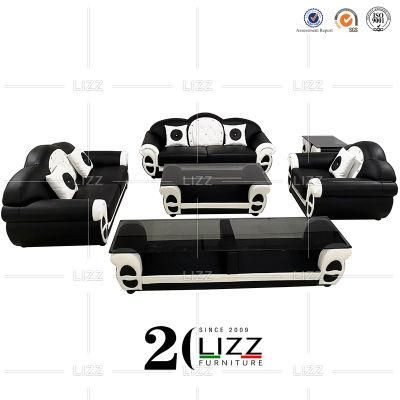 United Style Modern Living Room Chesterfield Luxury Balck Genuine Leather Sofa Set