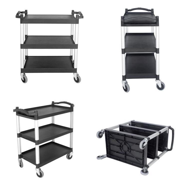 Commercial Hotel Restaurant Dining Hand 3 Tier Shelf Plastic Utility Cart Service Trolley for Kitchen